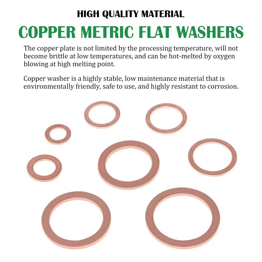 Keadic 320Pcs Copper Flat Washers Assortment Kit, M6 M8 M10 M12 M14 M16 M18 M20