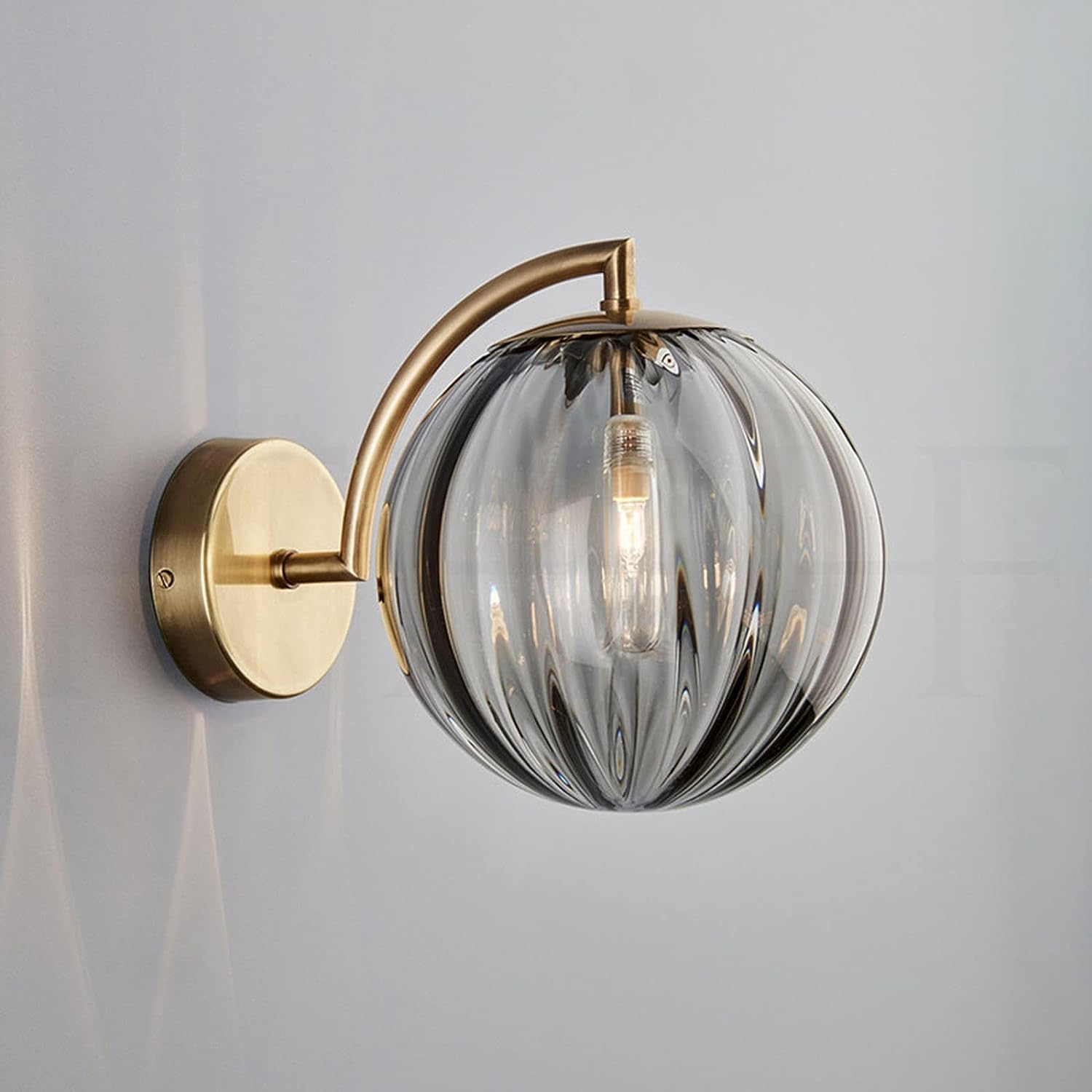 KBUUKYYXouy Renter Friendly Post Modern Nordic Glass Wall Sconce Industrial Farmhouse Mid Century Wall Light Green Gray Amber Ribbed Glass Ball Round Bathroom Wall Mounted Lamp(Gray)