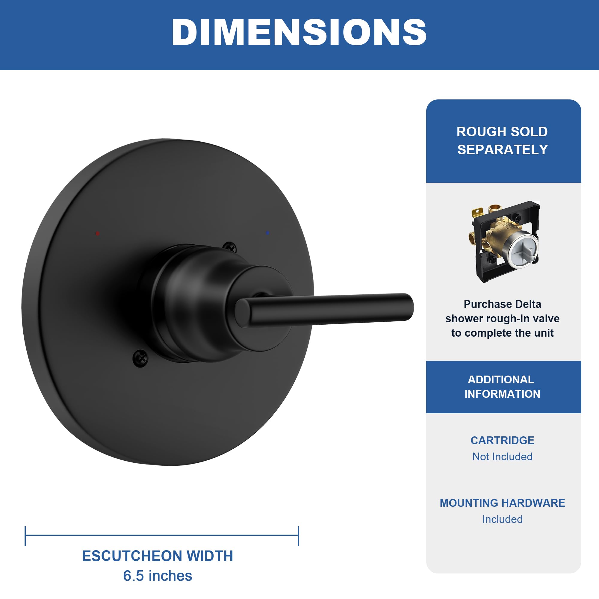 Replacement For DT Classic 13/14 Series Single-Function Shower Valve Trim Kit, T13020-BL Matte Black Shower Handle Set, Fit R10000 Series Shower Valve(Catridge And Valve Not Included - View #6