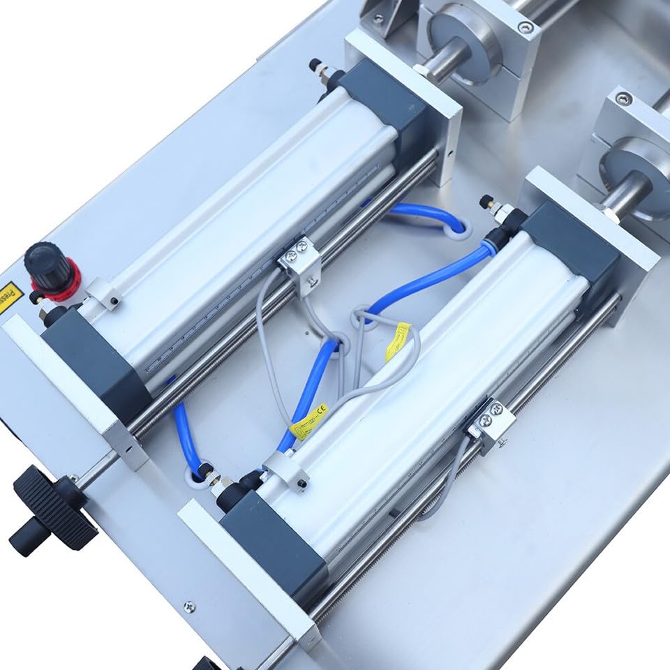 800W Dual Head Pneumatic Liquid Paste Filling Machine, Stainless Steel Piston Type Paste Filling Machine Hopper, Capacity 50-500ml, for Lotions, Toothpaste, Shampoo, and Cosmetics