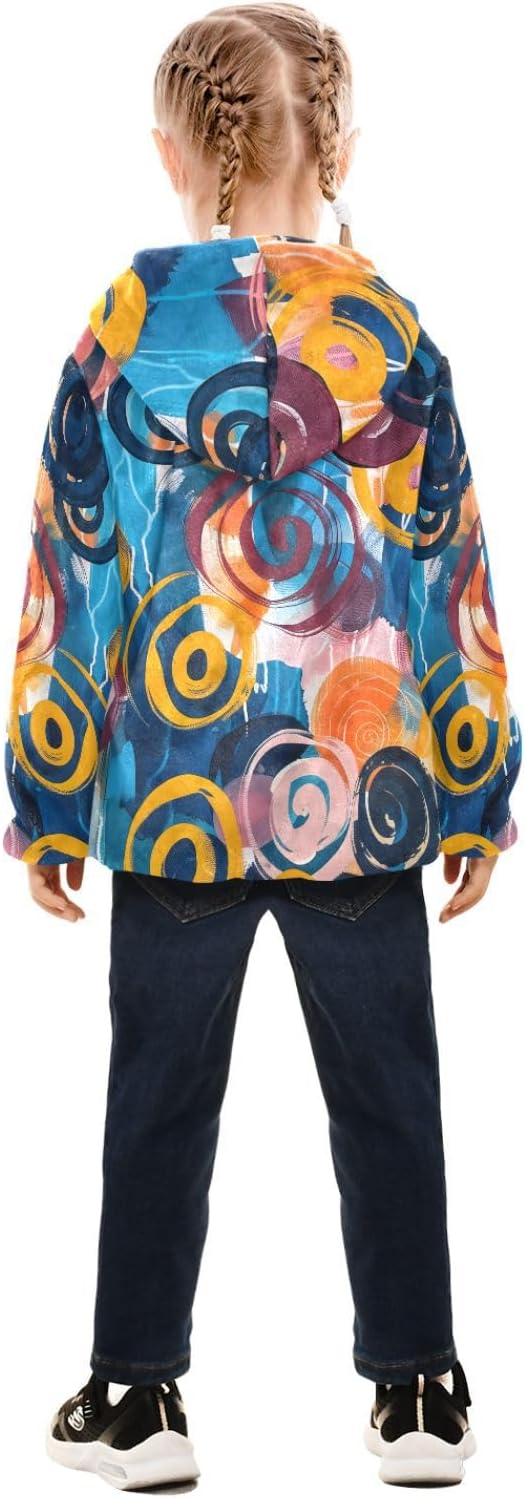 ALAZA Abstract Colored Art Circles Hoodie Jacket for Girls Toddler Fleece Zip Up Coat Plush Jacket for 3 Years