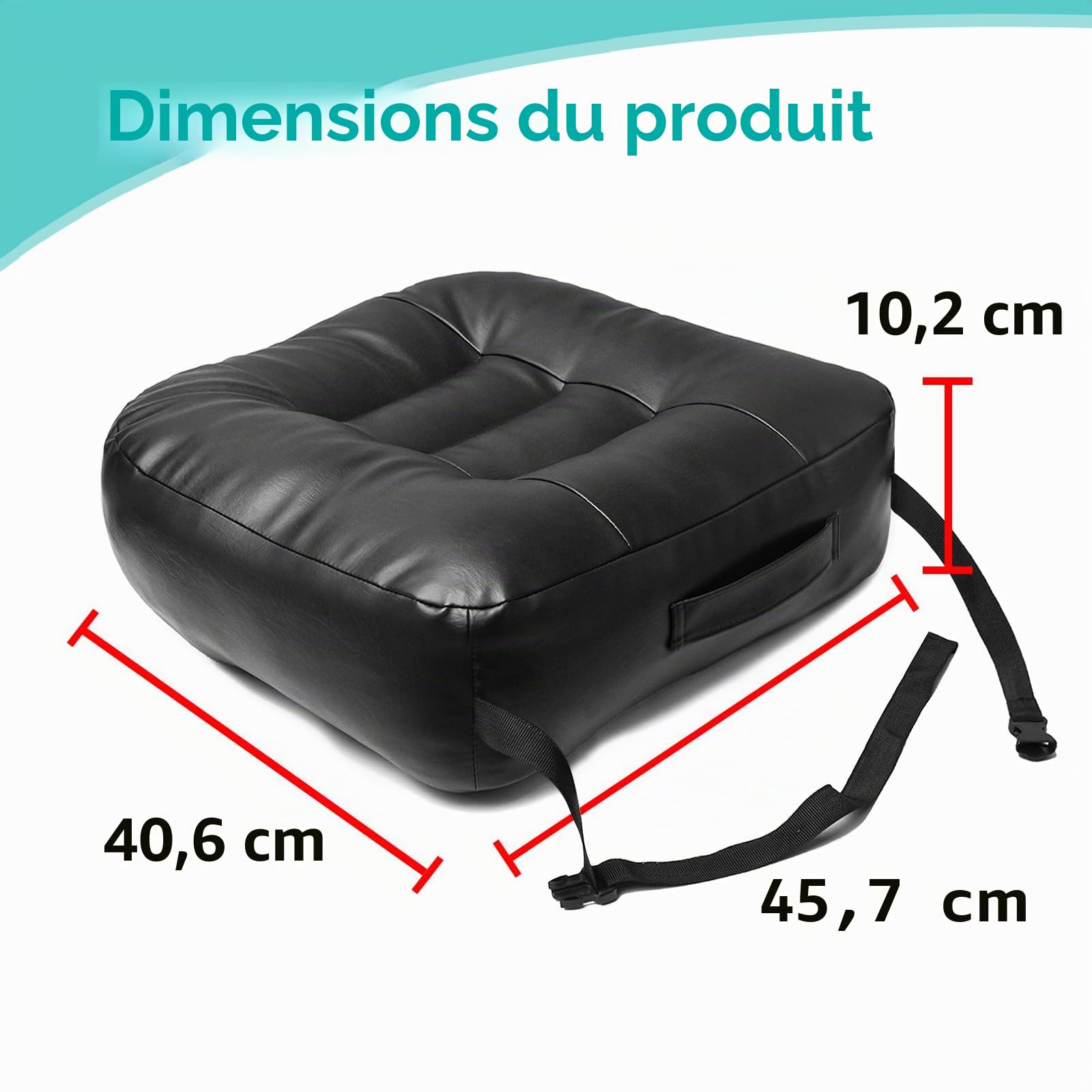 YOUFI Coussin d'assise en cuir synthétique pour chaise de bureau - Rehausseur épais - Rembourrage complet pour soutien - Avec housse en cuir respirant, poignée et boucle - Soulage les maux de dos - 45