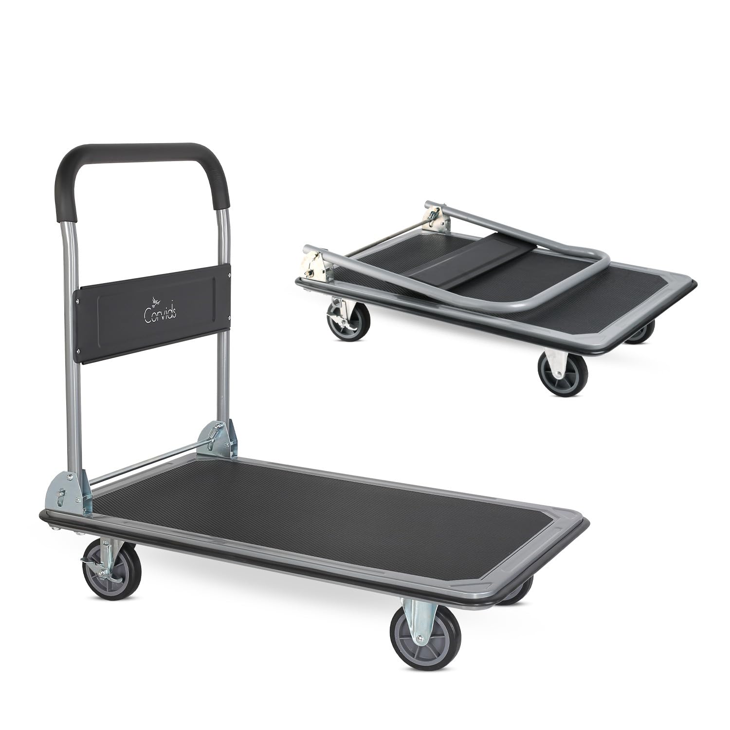 Corvids Portable & Compact Metal Folding Platform Trolley Hand Truck with 360° Rotating Wheels & Locking Wheels, 300 KG Weight Capacity for Home and Outdoor Use - 90CM * 60CM