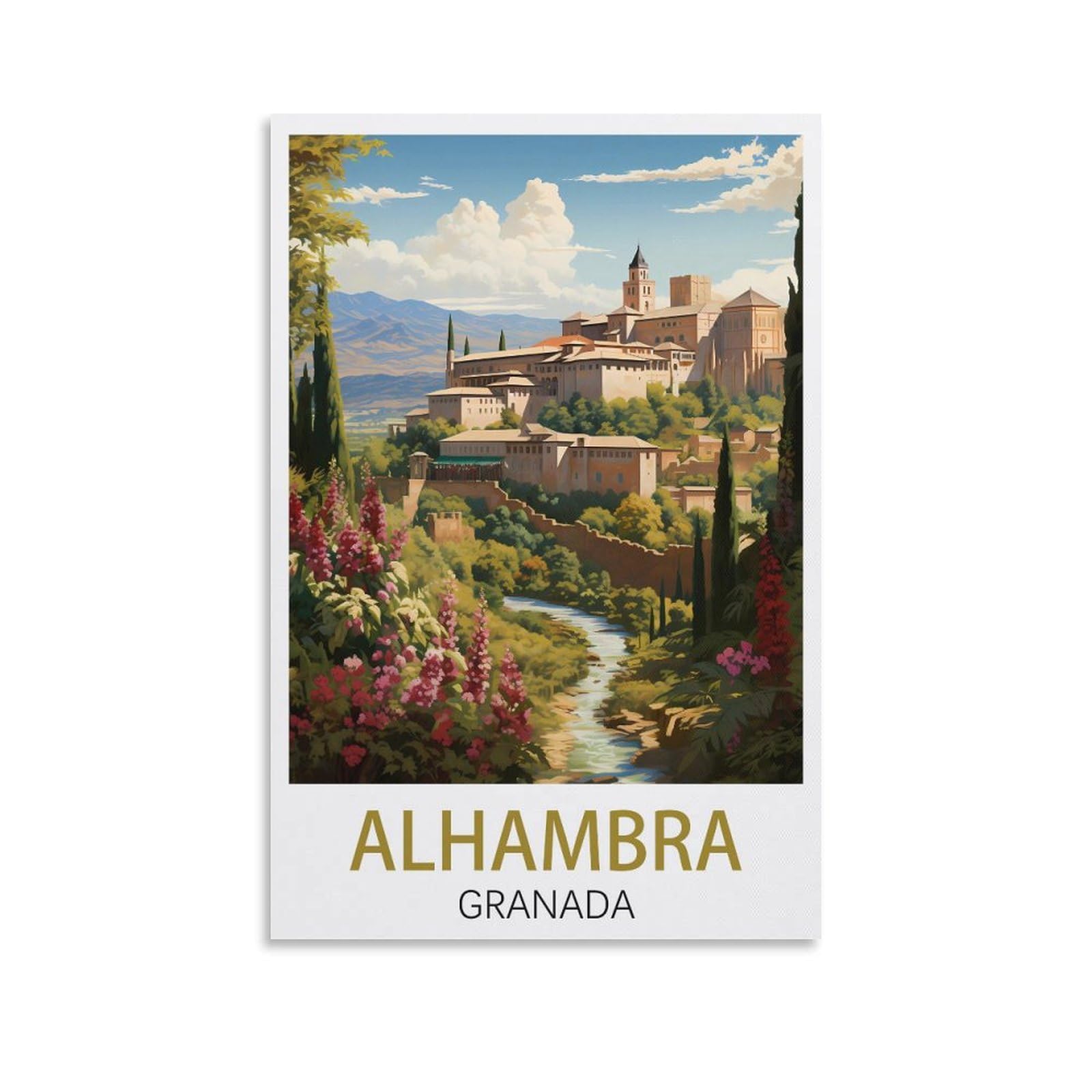 LCYNNH Alhambra Granada Vintage Travel Poster Coast 08x12inch(20x30cm) Print Poster Home Bathroom Bedroom Office Living Room Decor Canvas Poster