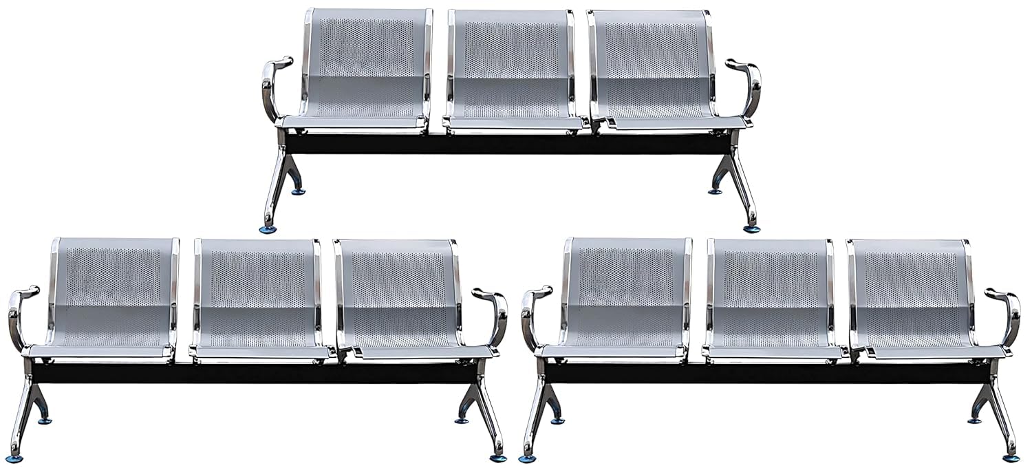 Three Seater Waiting Area Chair, Waiting Chair for Airport, Hospital, Clinic, Reception, School, Garden, Tampels MS Chromed Finish (Set of 3)-image-39