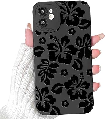Lovmooful for iPhone 11 Case Cute Flower Leaf with Black Design-Hibiscus | Compatible for iPhone 11 Case,Cool Floral Printed,Soft TPU,Shockproof Protective,Girly,for Girls Women