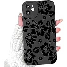 Lovmooful Compatible for iPhone 11 Case Cute Cool Hibiscus Flower Floral Leaf with Black Design for Girls Women Soft TPU Shockproof Protective Girly for iPhone 11-Hibiscus