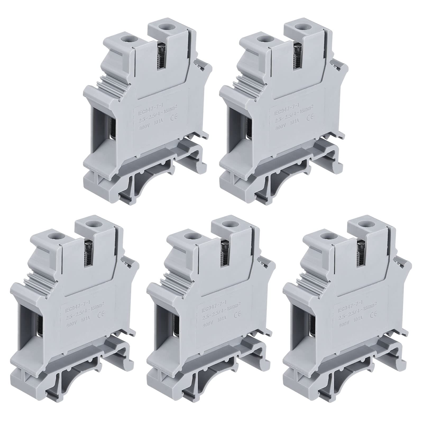 sourcing map DIN Riel Montaje Terminal Bloques Tornillo Tipo Abrazadera Gris UK16N Paquete de 5