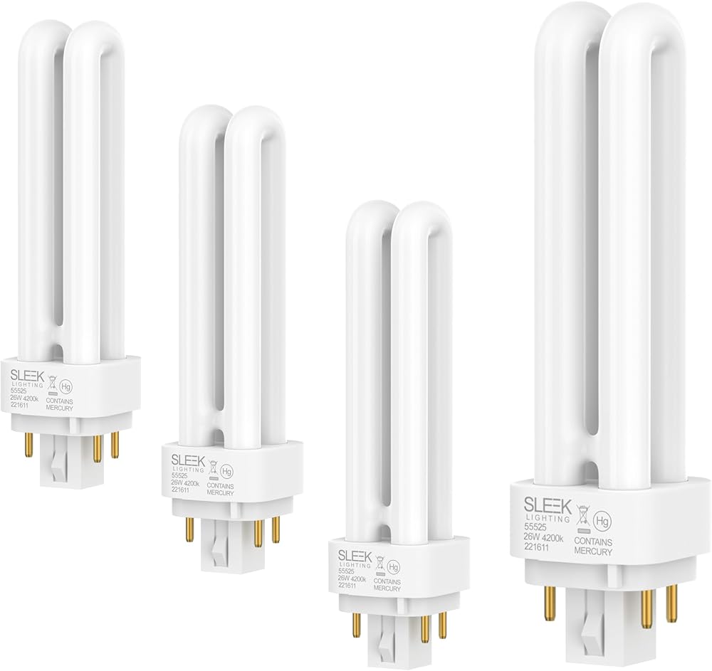 SLEEKLIGHTING 26 Watt T4 Double Tube CFL 4 pin G24q-3 Base Light Bulb 4200K 1500lm -UL Listed,Compact Fluorescent -Cool White Light 4pack — 사진 1