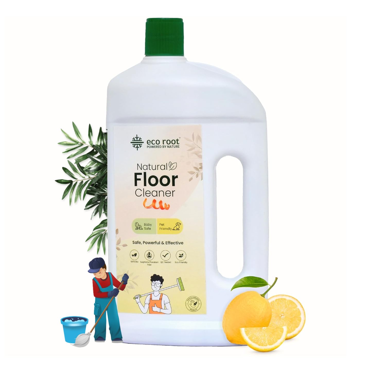 ECOROOT Natural Floor Cleaner Liquid | Herbal Enzyme-Based for Home, Kitchen, Bathroom & Pet Areas | Plant-Based, Biodegradable, Baby & Pet Safe | Multi-Surface Daily Mopping | 400ml