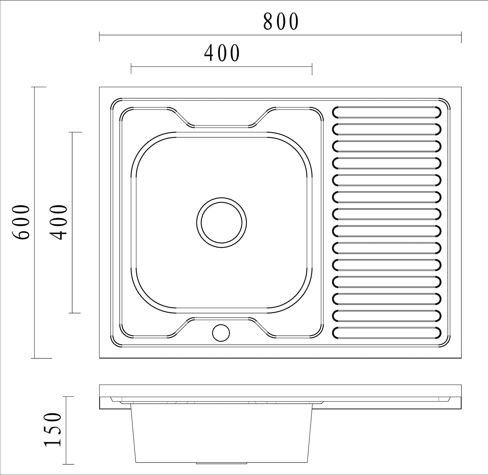 QUADRON Lavello in acciaio inox | dimensione 80 cm colore: sinistro | ROBIN lavello da cucina | scarico incluso | lavello in acciaio inox adatto a mobile da 80 cm | sovrapposizione (SINISTRA)