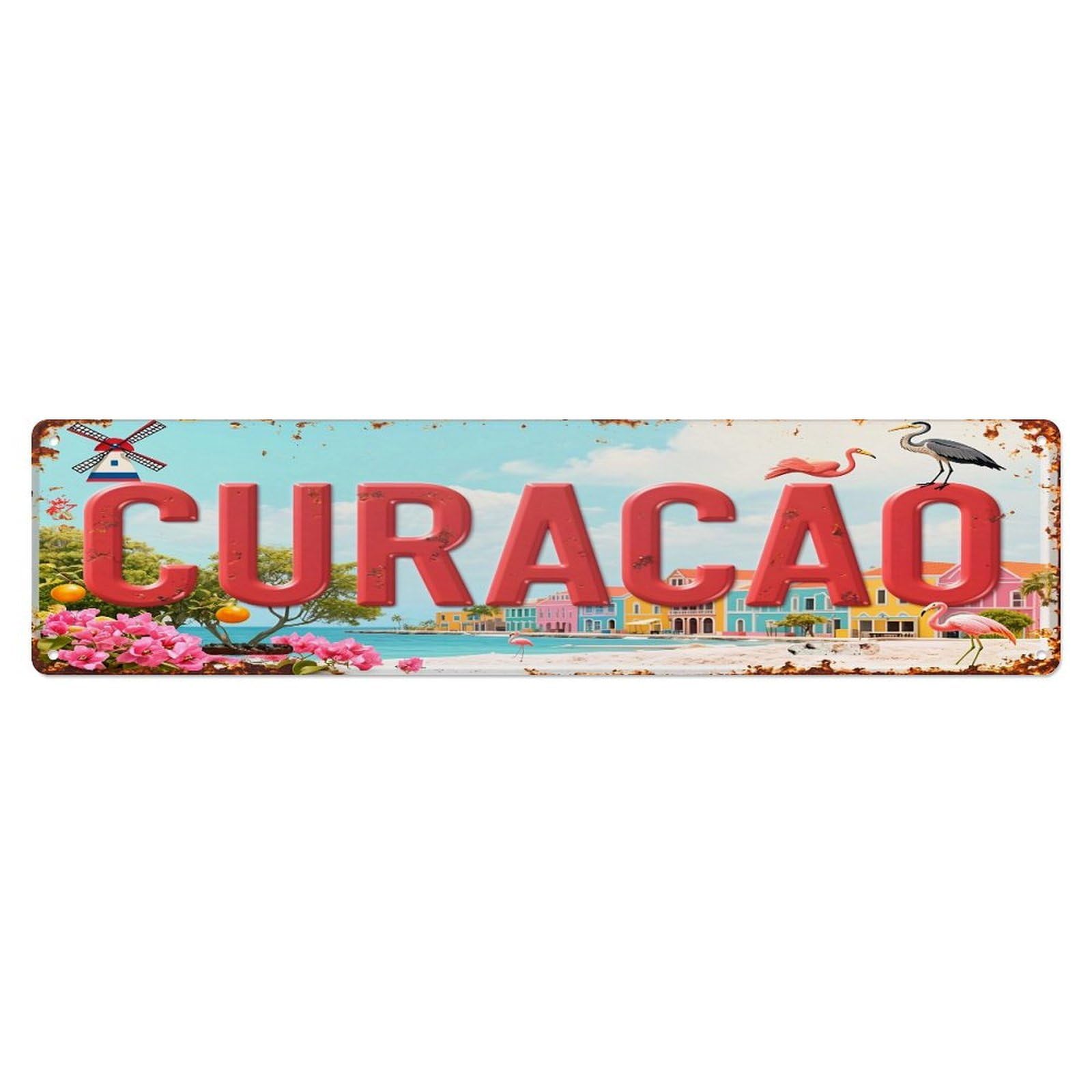 Curacao Tropical Beach Scene Metal Tin Sign Plaque