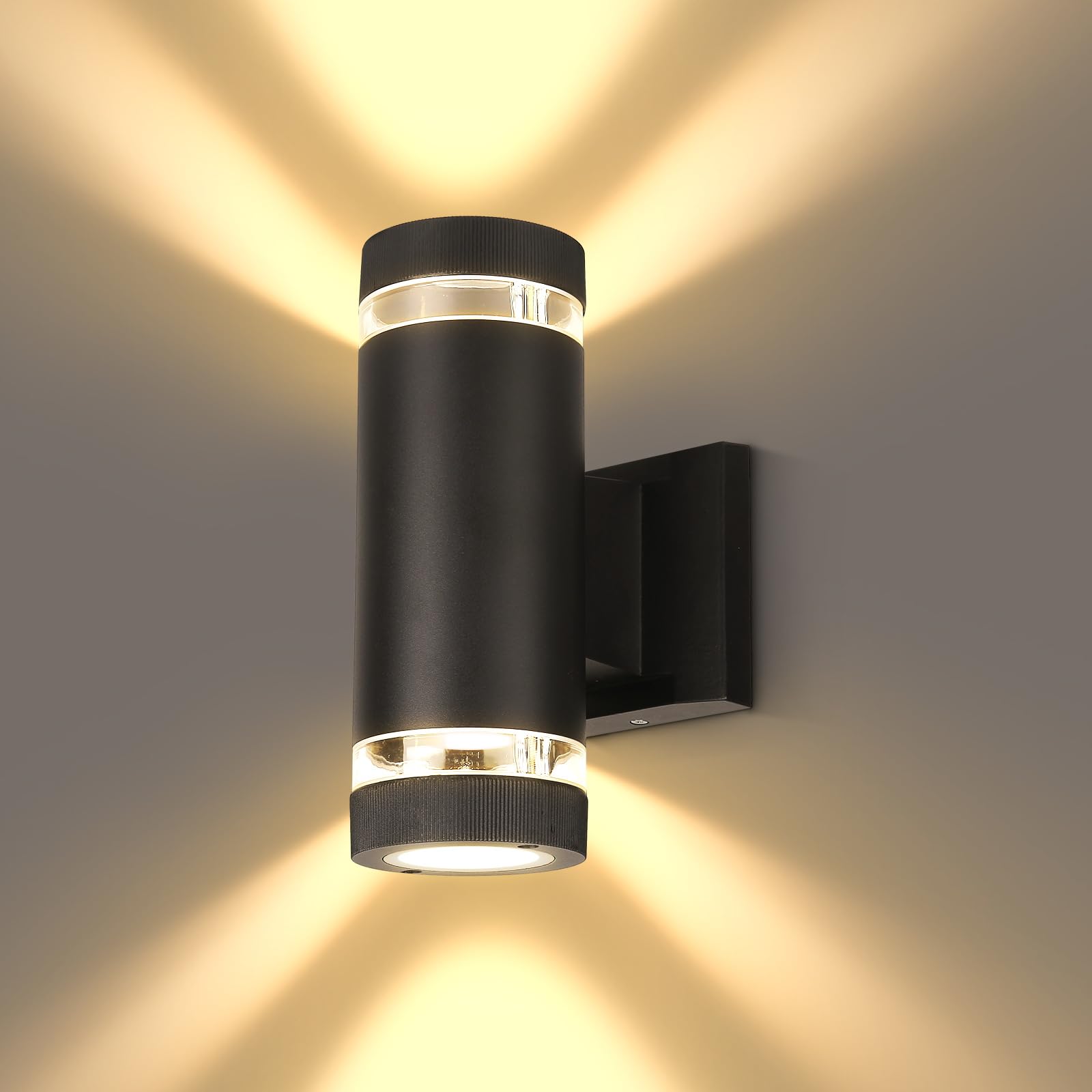 CANMEIJA Outdoor Wall Lights Up Down Outside Lights Mains Powered IP65 Waterproof Round Black Outdoor Wall Lights 3000K GU 10 Suitable for Indoors Outdoors