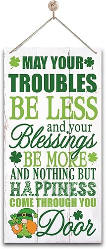 Vista 96 de Divertido letrero decorativo de madera del día de San Patricio, tréboles y travesuras impresas de madera para pared, decoración del hogar, letrero