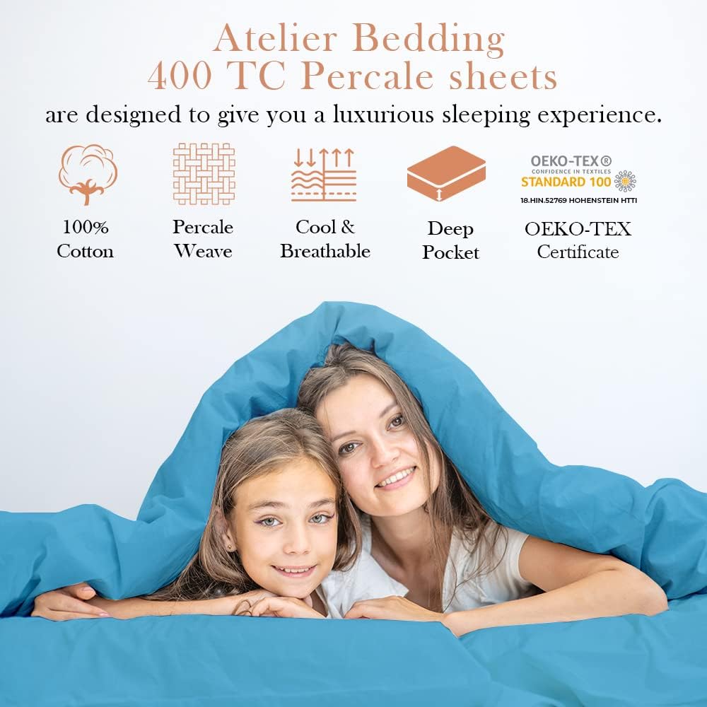 100% Cotton King Sheet Set| Percale Weave| 400 Thread Count| 4 Piece Sheet Set| 1 Flat Sheet + 1 Fitted Sheet + 2 Pillowcases| Cool Crisp Breathable| Moisture Wicking| Hotel Quality| Steel Blue : Everything Else