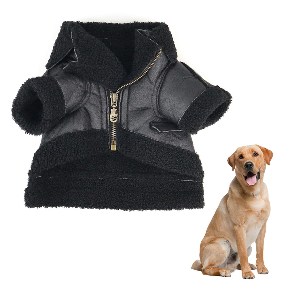 Jackanna Dog Leather Jacket, Dog Winter Leather Jacket, Warm and Waterproof, Suitable for Small, Medium and Large Dogs (Ferrous, S)