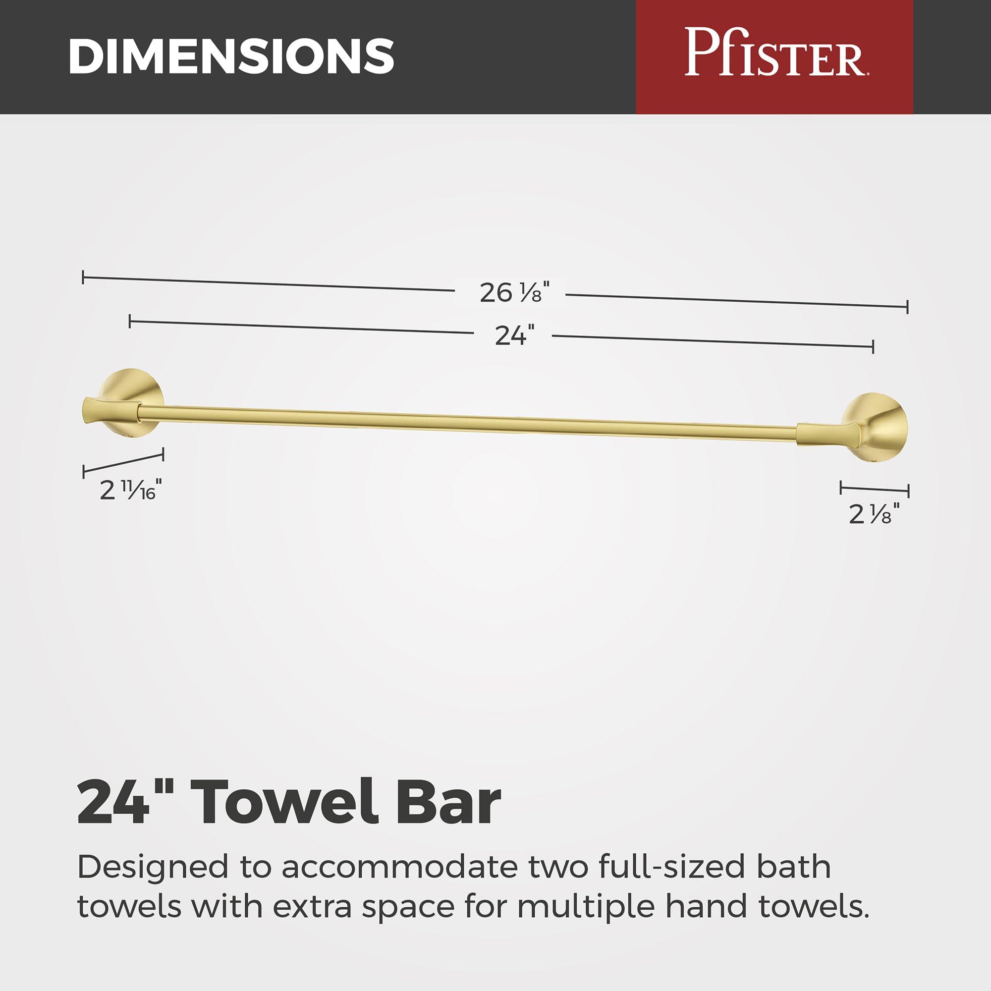 PFISTER Willa BTBWLL2BG - Barra portasciugamani da bagno, 61 cm, montaggio a parete, avvitabile, finitura oro spazzolato