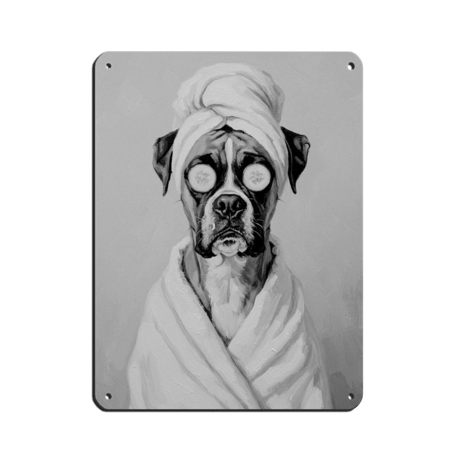 Bathroom Spa Art, Boxer Dog, Kids Art Tin Sign Vintage Metal Pub Club Cafe Bar Home Wall Art Decoration Poster Retro 12x16inch(30x40cm)