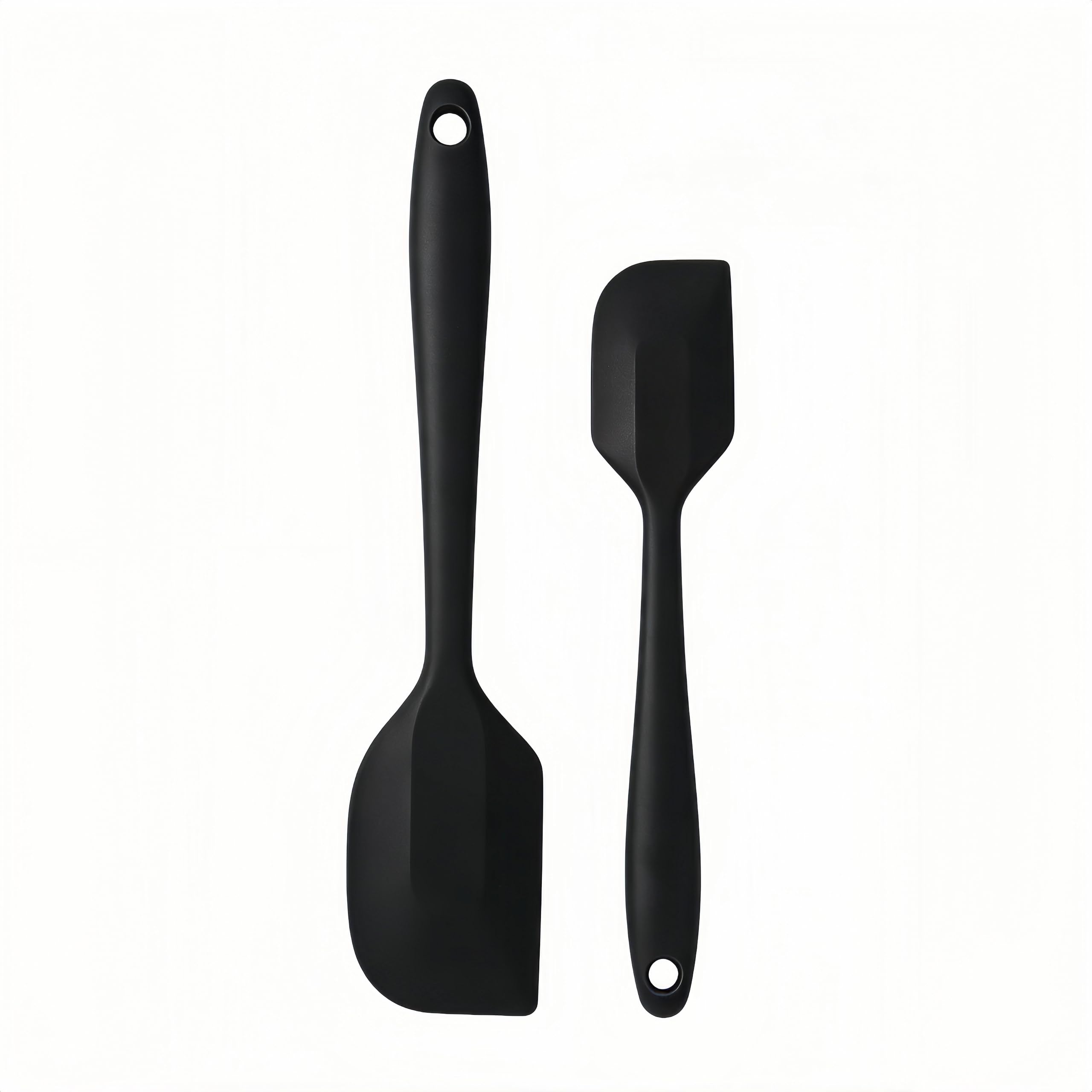 RQzaufania 2 Pcs Silicone Spatula, 230℃ Heat Resistant One Piece Seamless Non-Stick Rubber Scraper, for Kitchen Cooking Baking Mixing (Black)