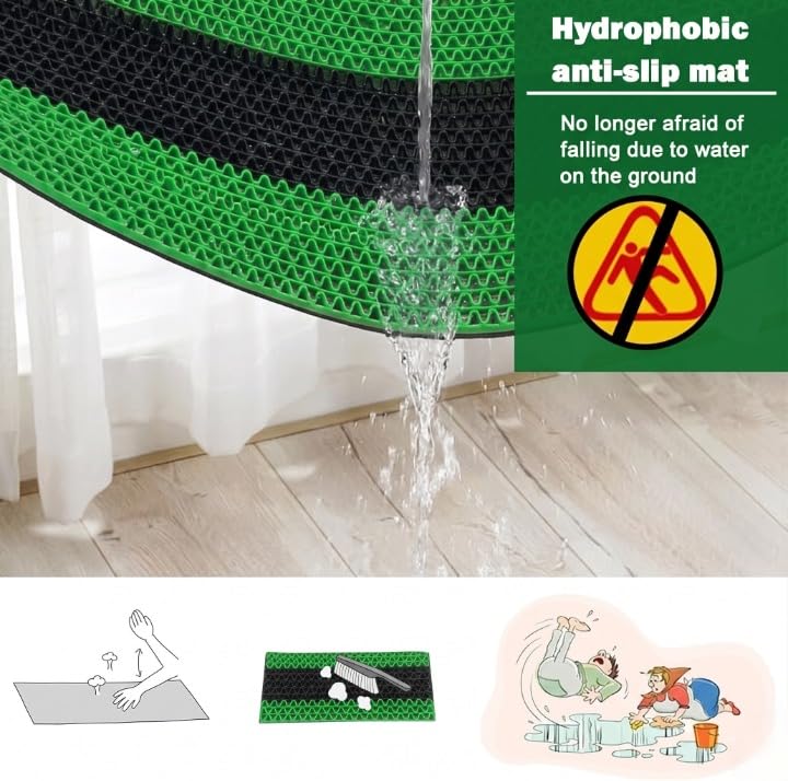 Image of TIB Anti Skid Waterproof PVC Rubber Mat for Bathroom, Floor, Swimming Pool, Shower, Entrance & Rainy Areas | Multipurpose Dual Colour Floor Mat,2x7 Feet,Black & Green