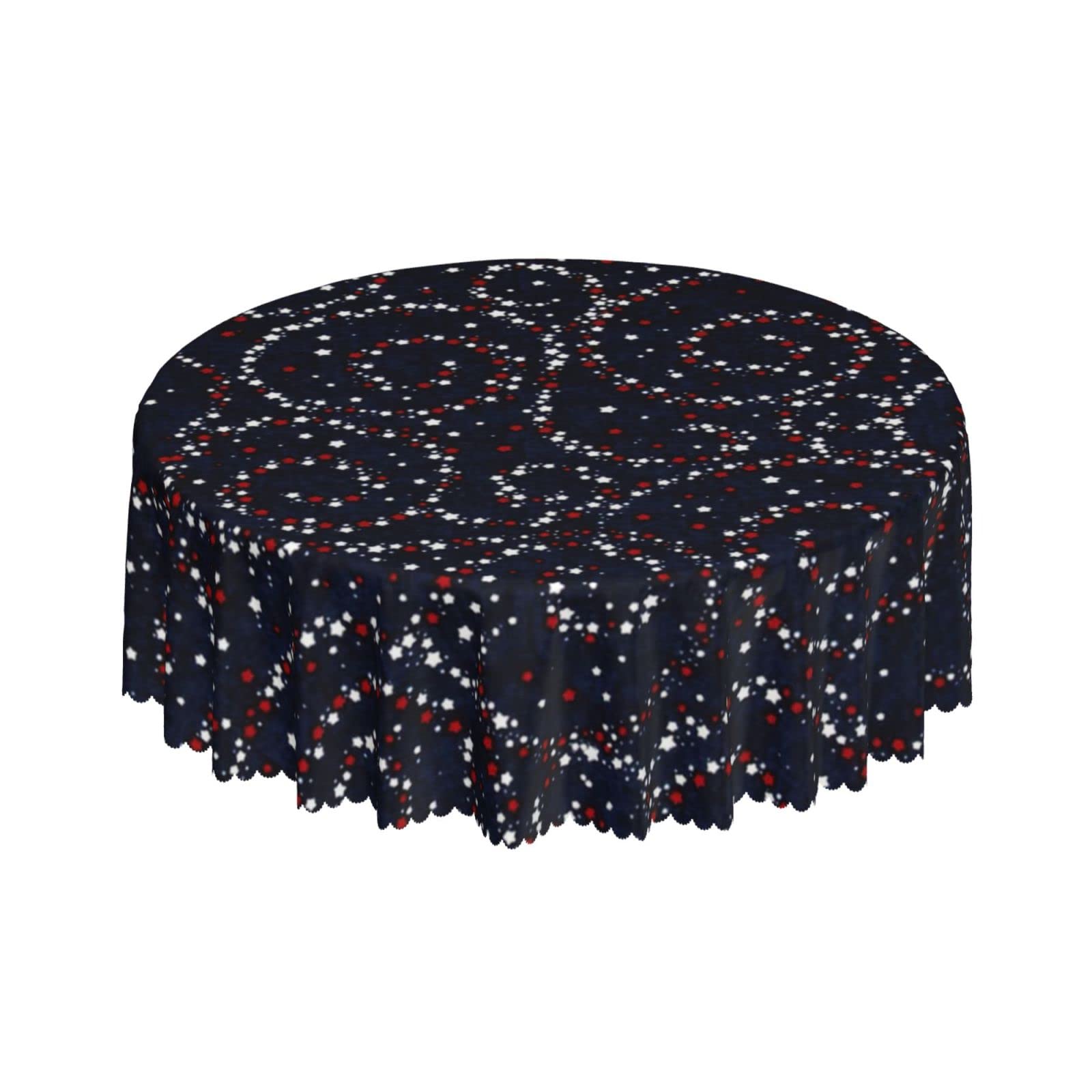 Lsjuee Spiral Patriotic Star Round Tablecloth 60 Inch Printed Washable Tablecloth for Dining Party Holiday Fall Home Decorative