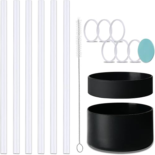 6 popotes de repuesto y anillos de junta de silicona y 1 funda protectora flexible para botella compatible con botella de agua Hydro Flask de boca
