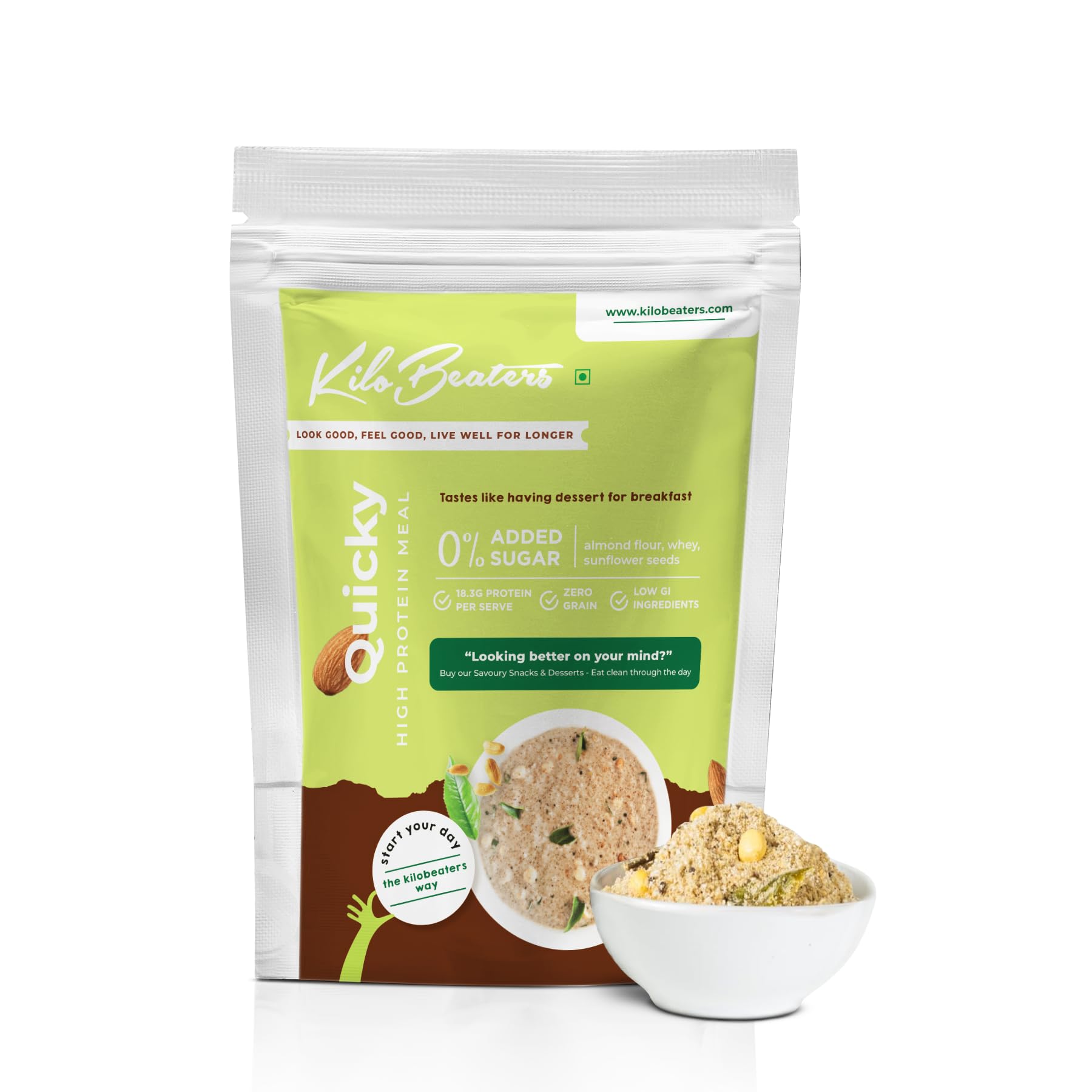 Kilobeaters Instant Savoury High Protein Meal with Low GI Ingredients , Zero Added Sugar and Zero Grain Quicky(Pack of 3 ,75g) (B0CTHVV3ZG) Amazon Price History, Amazon Price Tracker