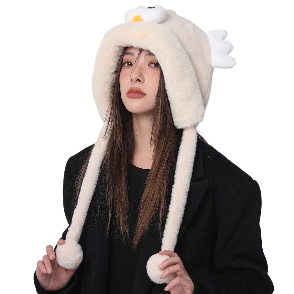 Chapeau à rabat fausse fourrure beige pour stopper le vent glacial