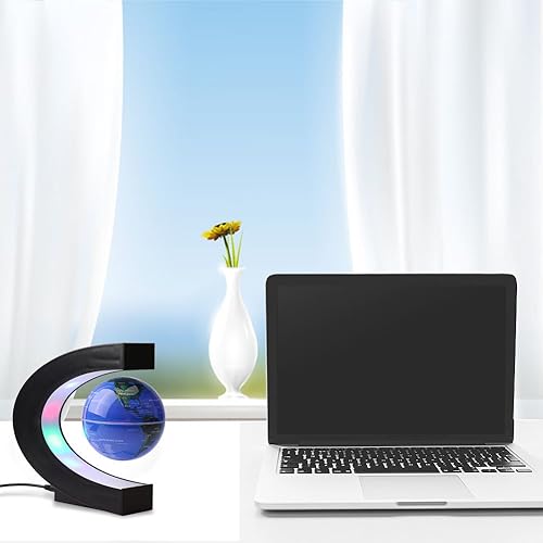 Miniatura 7 de Mapa del mundo de globo flotante de levitación magnética con base en forma de C (globo azul de 3 pulgadas)