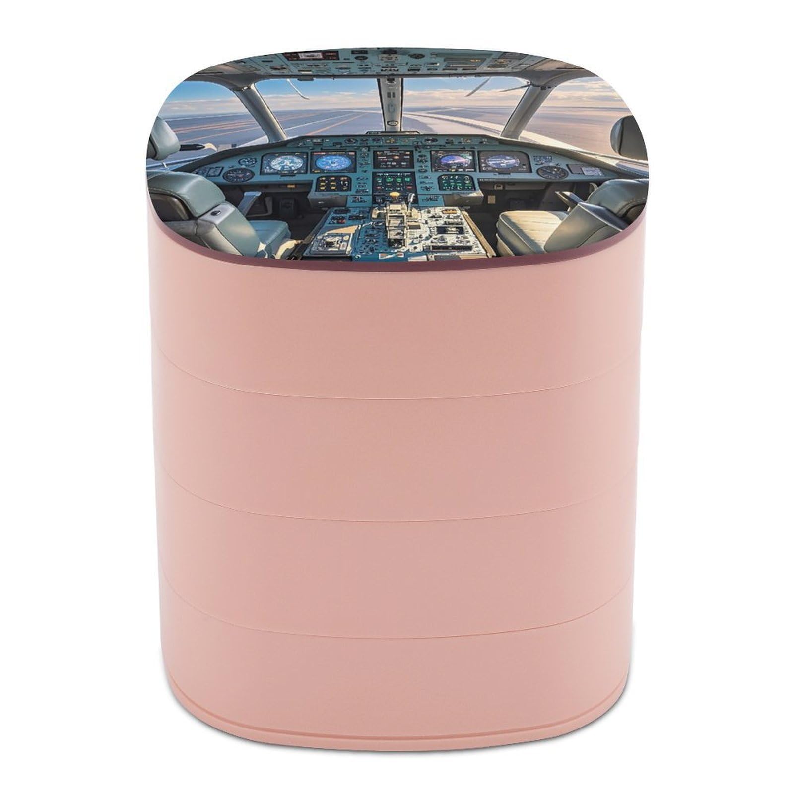 VstaDank Airplane Cockpit Jewelry Box 360° Rotatable Jewelry Organizer 4 Layers Jewelry Case with Lid Fashion Portable Earring Holder for Bracelets Rings Bracelets Vanity