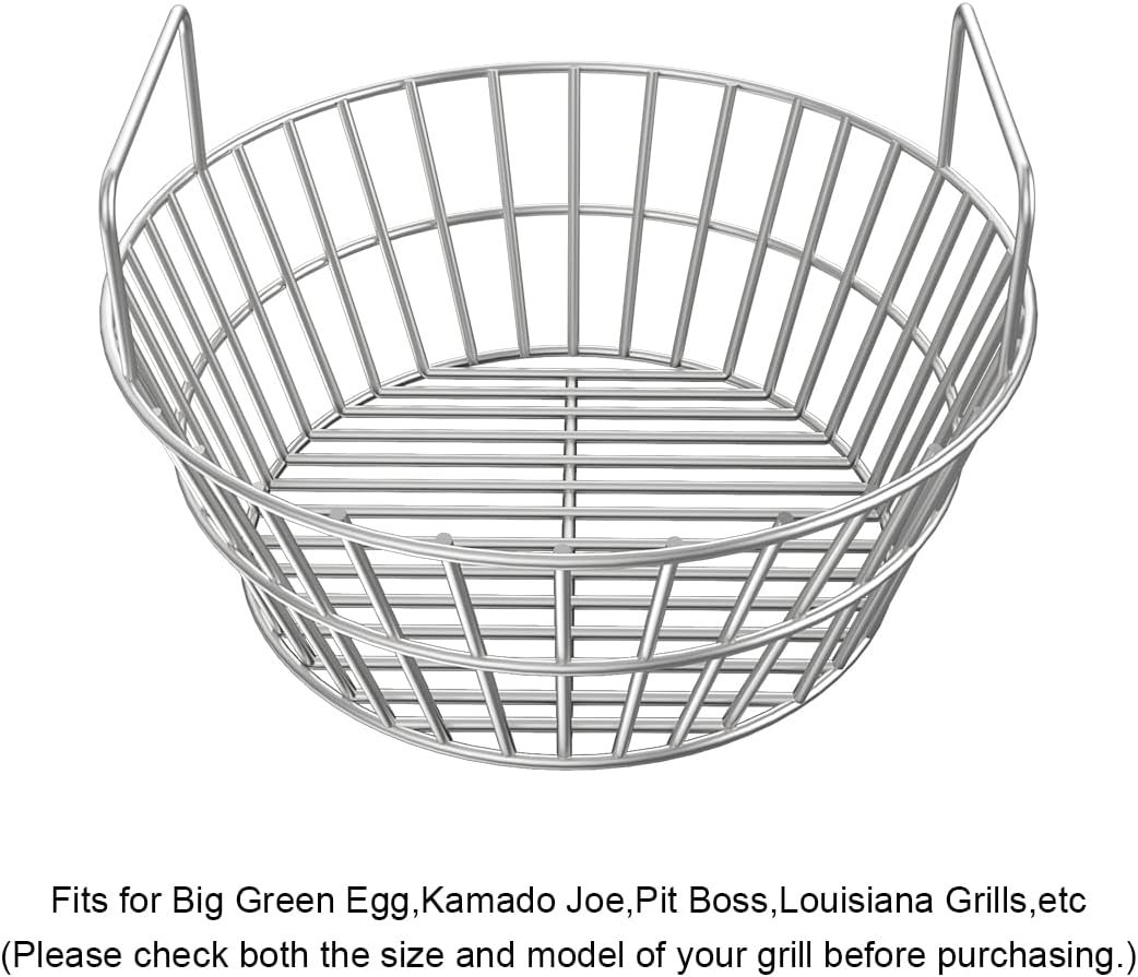 Stainless Charcoal Basket for Large Big Green Egg Grill, 14 inch Charcoal Grill Ash Basket fits Kamado Joe Classic, BGE Large and Other Similar Grills