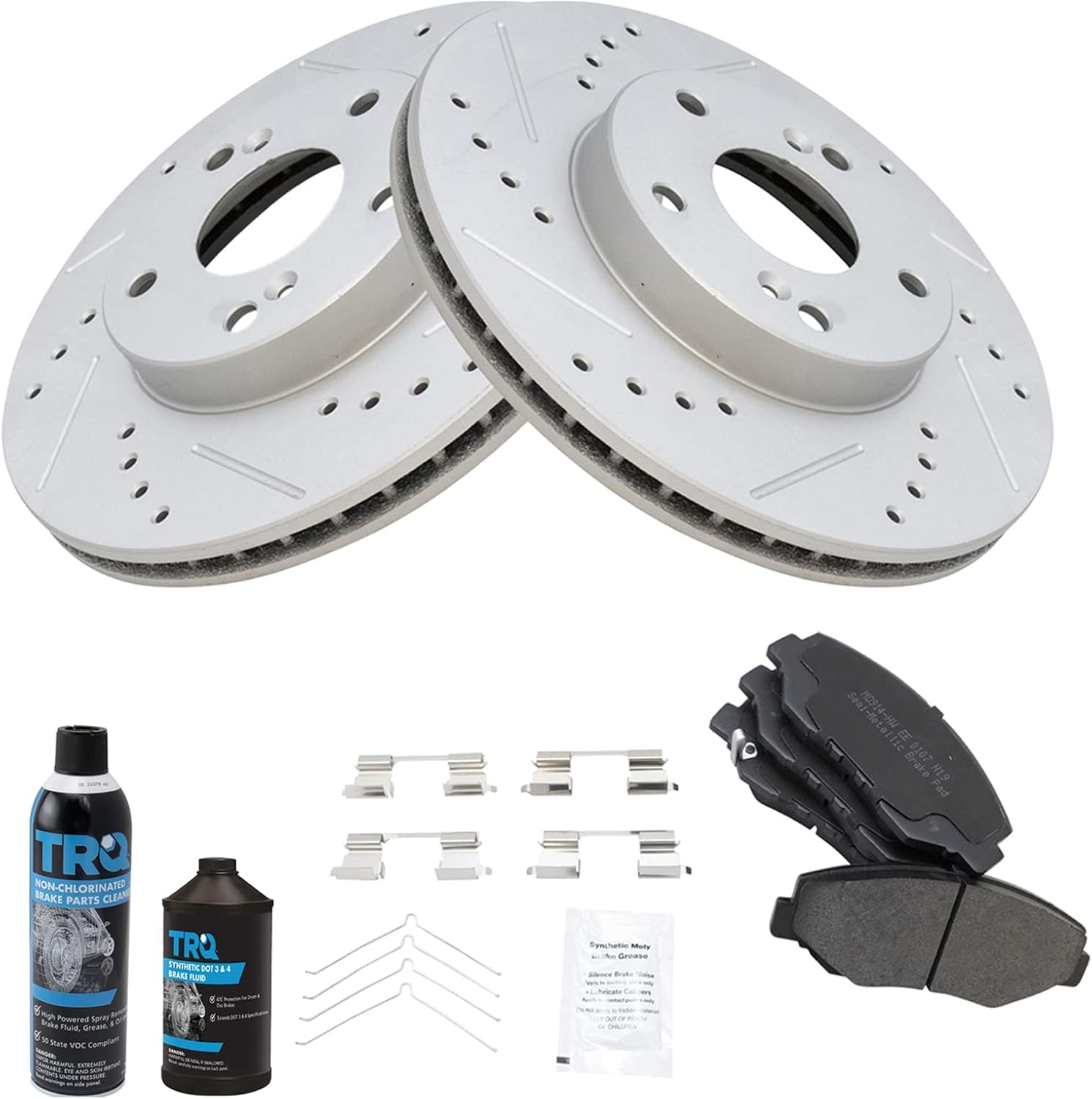 TRQ Front Brake Pad & Rotor Kit Premium G-Coated Semi-Metallic Slotted X Drilled Compatible with 2013-2015 Acura ILX 2003-2017 Honda Accord Civic 2016 CR-Z 2003-2011 Element 2014 Fit