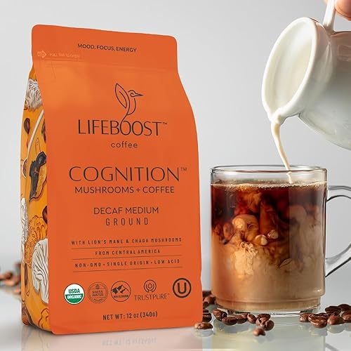 Miniatura 3 de Lifeboost Cognition Café descafeinado con hongos - Café descafeinado orgánico de tostado medio bajo en ácido con hongos melena de león y chaga -