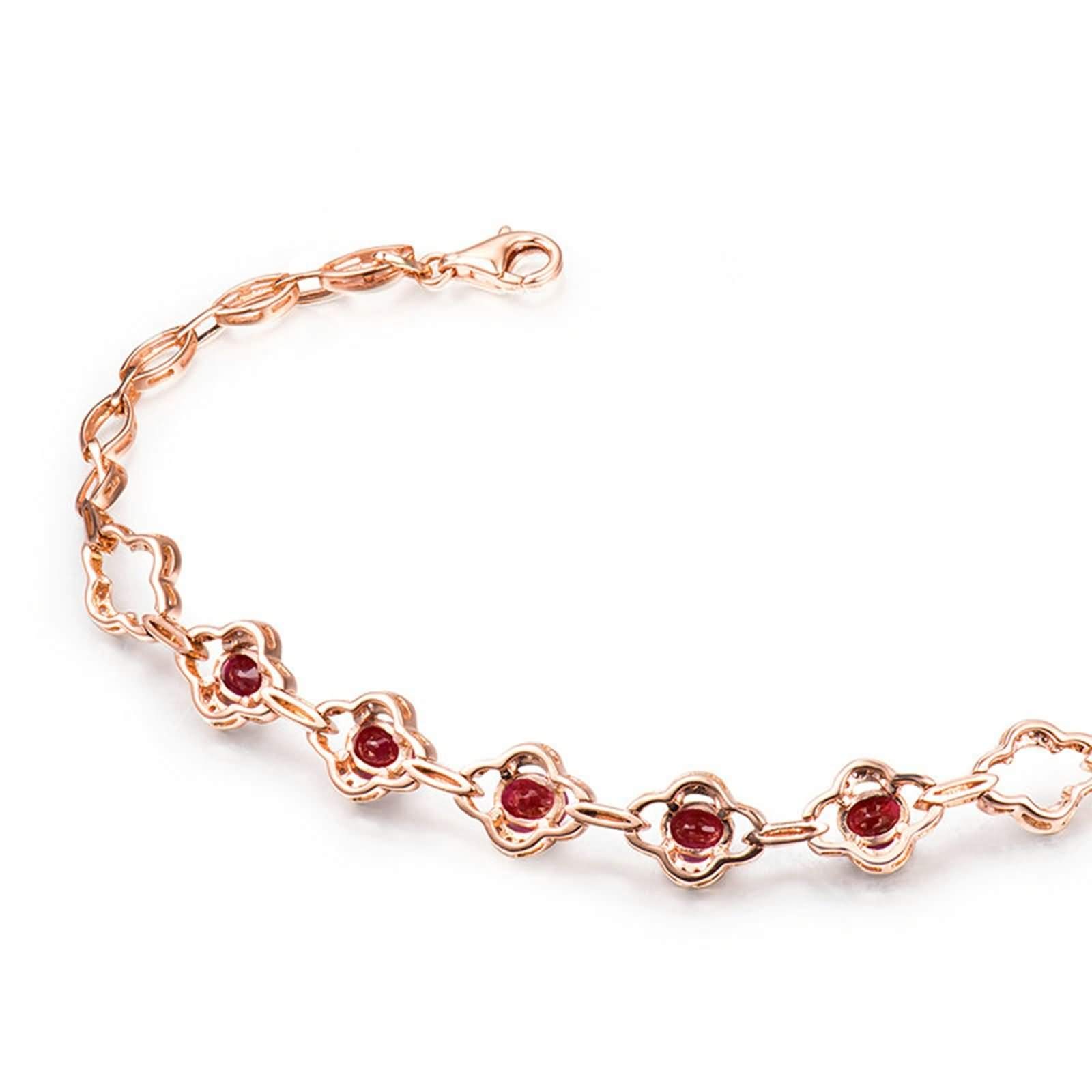 Kette Armband Roségold 9 Karat / 14 Karat / 18 Karat für Damen, Hohlblume und Oval mit Erstellter Rubin 1,26 Karat und Diamant, 16 CM + 5 CM Verlängerung, Rosegold Armband Damen