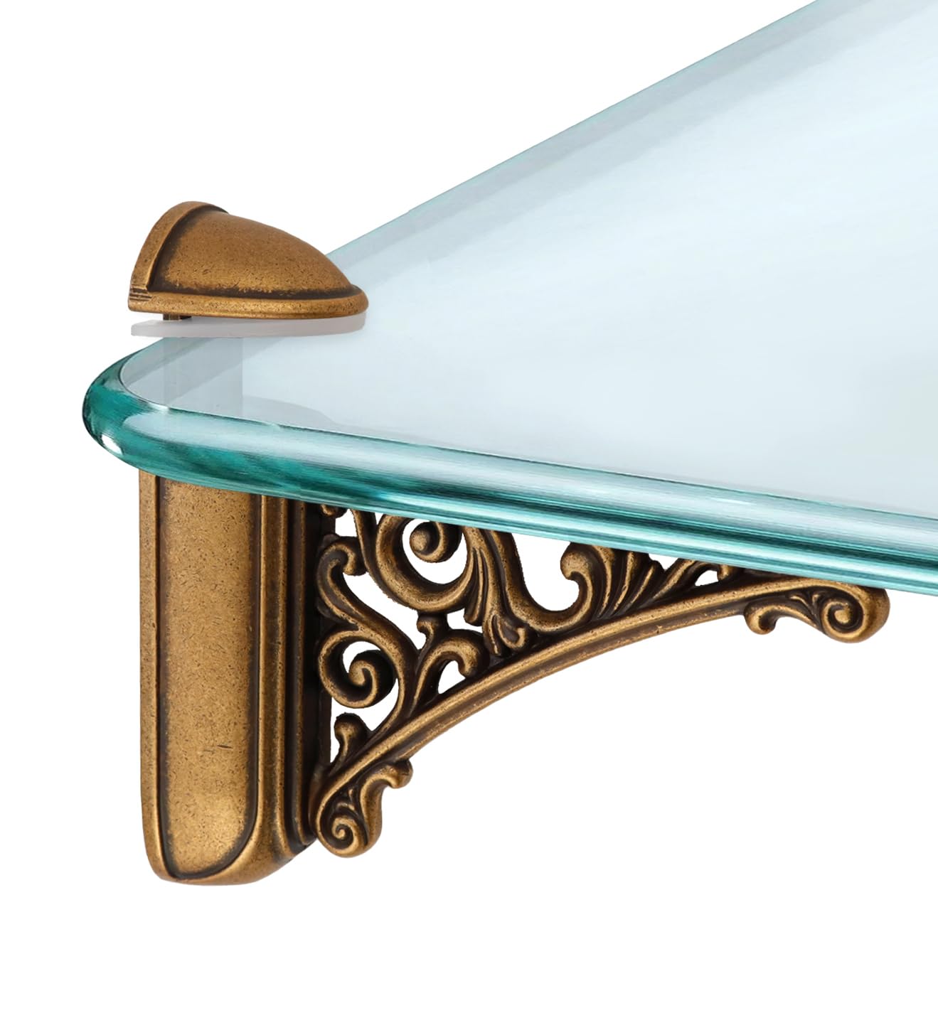 Chinflly Adjustable Glass Floating Shelf Brackets, Antique Brass, 2 Pcs