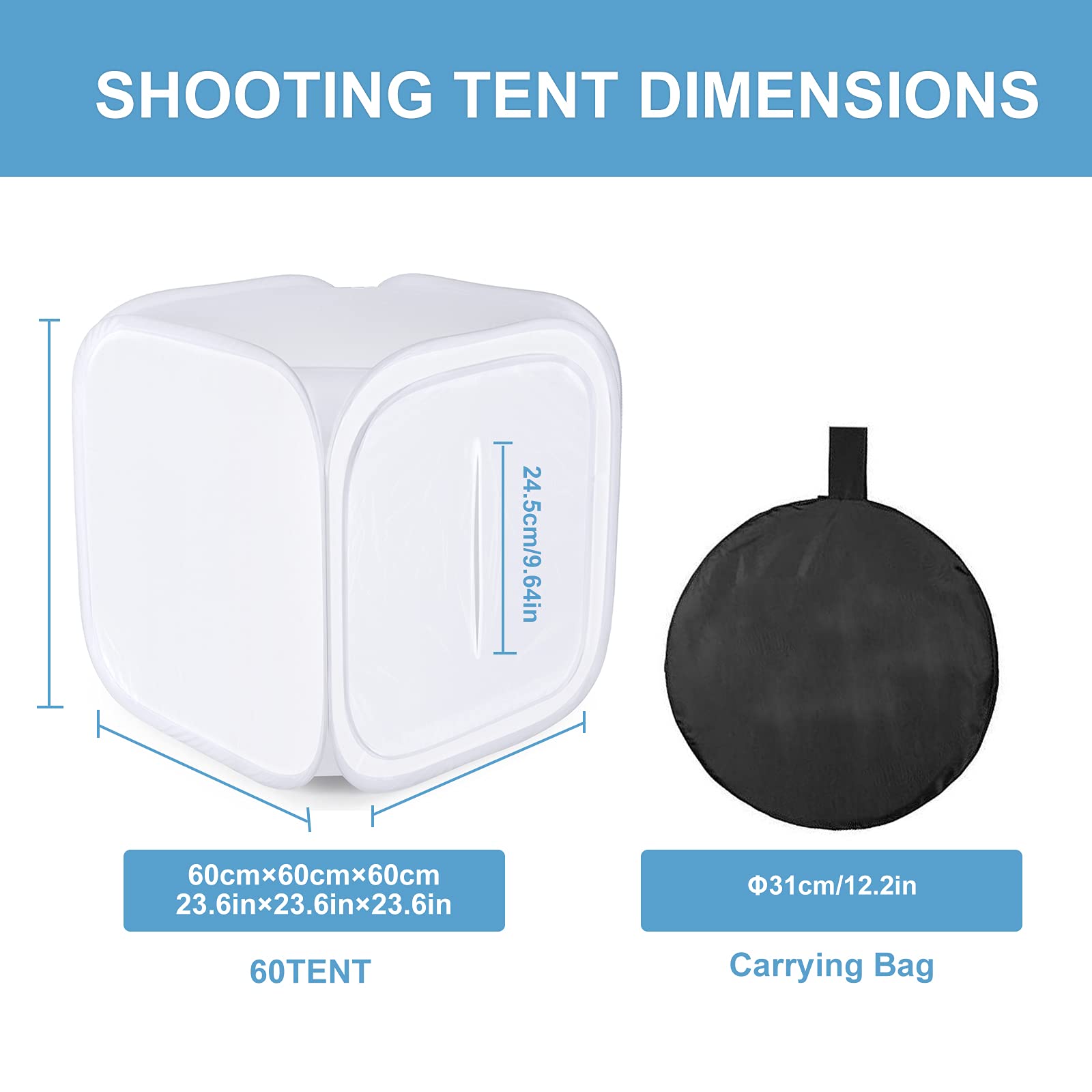 24x24 Inch 60cm studio photo Tente Tir Light Kit Cube Diffusion Soft Box avec 4 couleurs Backdrops (Rouge Bleu foncé Noir Blanc) pour Photographie (60x60)