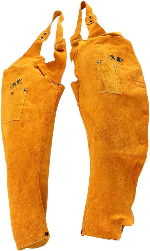 YaeTek 23" Welding Sleeves Flame-Resistant Split Cowhide Leather Sleeves with Studs Front Around Neck for Men and Women (Golden)