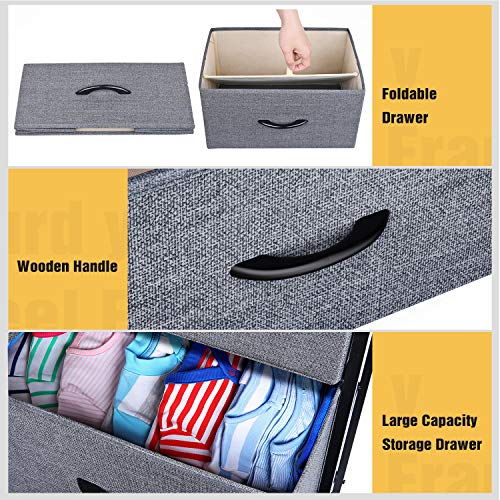 Yesker Storage Tower Units, Nightstand Dresser Organizer with 4 Drawers, Fabric Vertical, Steel Frame Wide Wood Top Small Dresser for Bedroom Hallway Entryway Closets, Easy Pull Handle, Black Grey