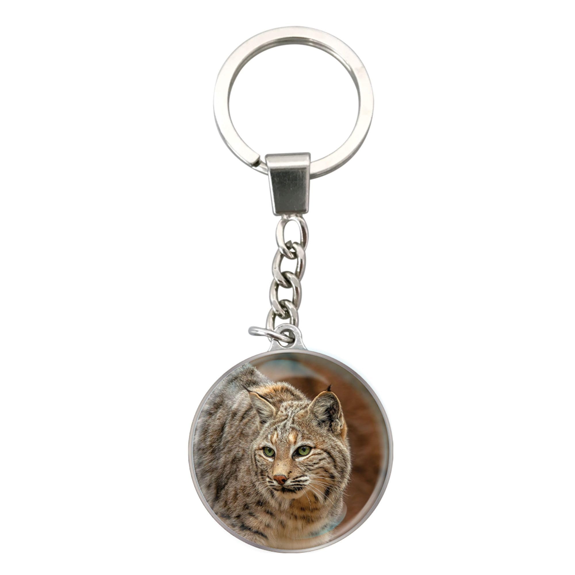 Magnidome Deluxebase Bobcat Keychain – Crystal Glass Dome Animal Key Ring with Stainless Steel Chain, Cute Bobcat Key Holder for Fun Bag Charms and Novelty Gifts.