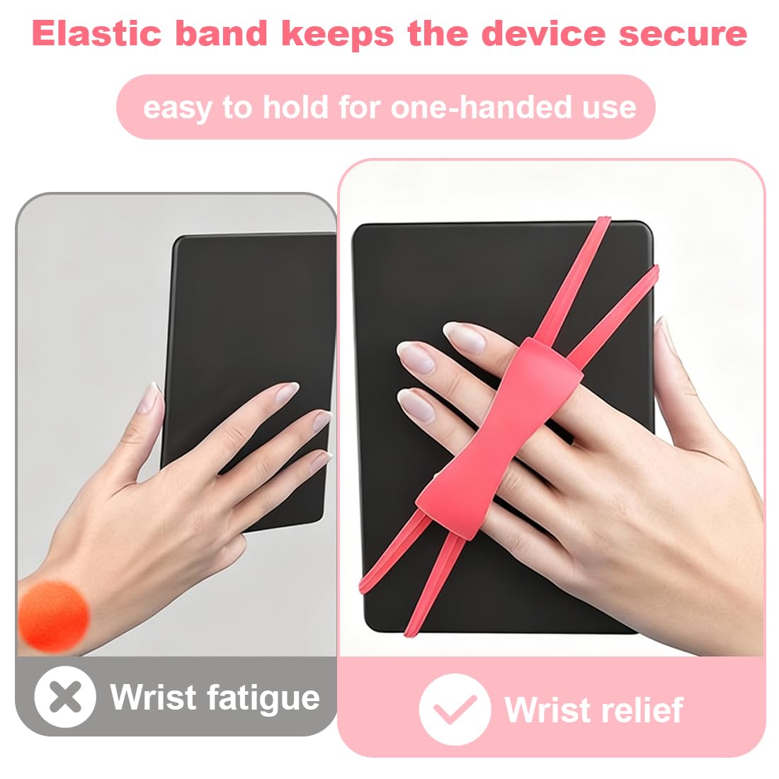 Comodo Supporto con Cinturino da Mano Accessorio di Presa per Lettura a Letto Compatibile con Kindle Paperwhite Oasis Kobo Tablet (4,7-8") Rosa