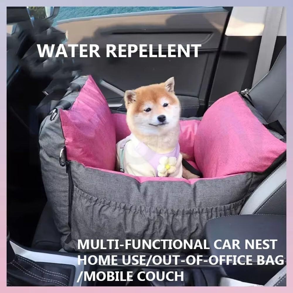 Funda de asiento de coche extraíble y lavable con bolsillos de almacenamiento y cinturón de seguridad para perros pequeños y gatos