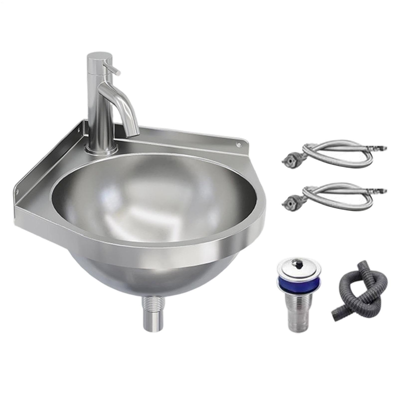 Lavabo de pared Lavamanos Esquinero con Grifo de Acero Inoxidable | Lavabo para Espacios Reducidos Para Jardín, Patio, Apartamento, Trastero, Baño, Cocina y Entrada Principal