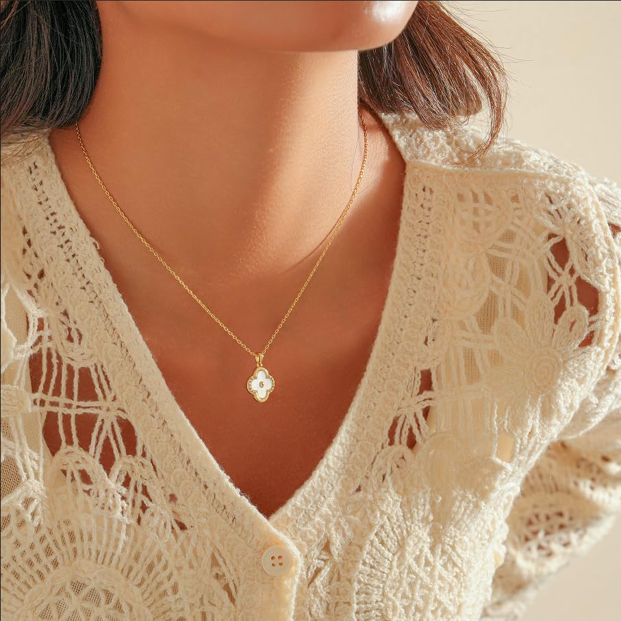 Four Leaf Clover Necklace for Women White Mother of Pearl Necklace Lucky Clover Pendant with Gift Box3