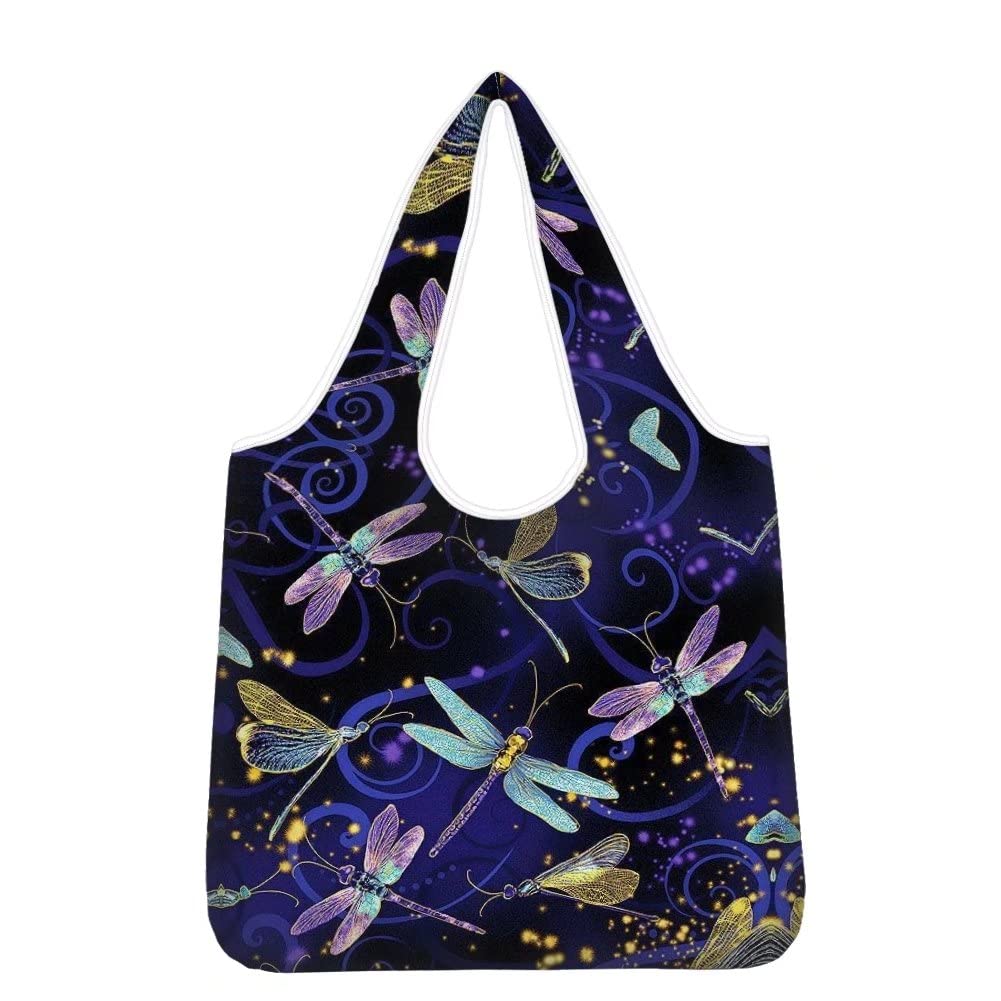 chaqlin Grocery Bags,Blue Dragonfly Printed Foldable Groceries Bags Washable Eco-Friendly Shopping Totebags, Large Capacity Cute Reusable Grocery Pouch — image 1