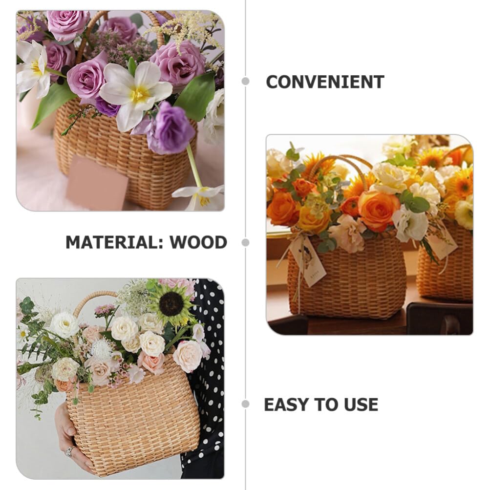 ifundom Cesta Tejida de Madera para Flores Decorativas, Cesta Rústica para Almacenamiento y Manualidades