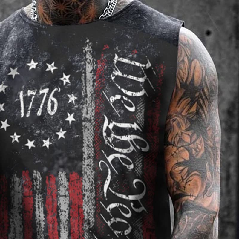 NINESTAR Men's 1776 American Flag Graphic 3D Print Sleeveless Crewneck Shirt Quick Dry Sports Tank Tops