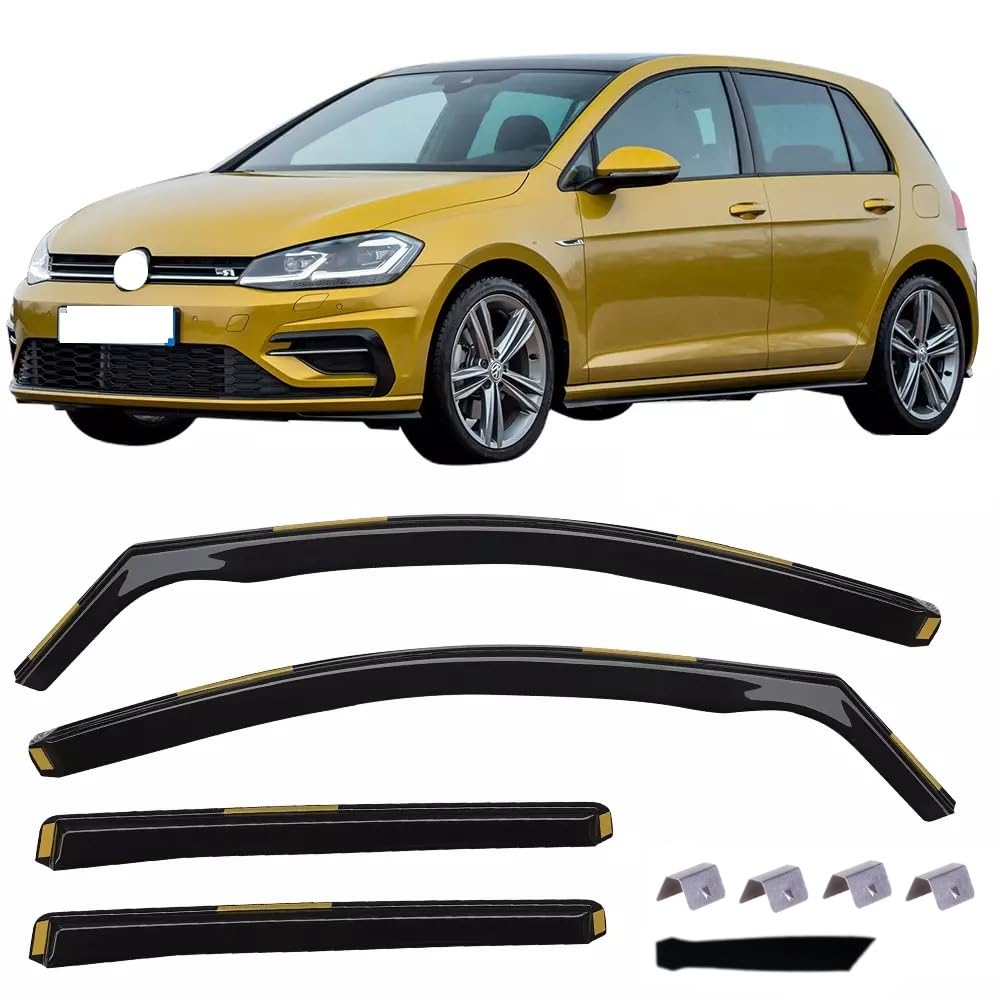 Kit 4 Deflettori Aria Nero Fumé Trasparento Antivento per Finestrini Laterali Anteriori e Posteriori Compatibile con VW Golf 7 VII 2012-2019