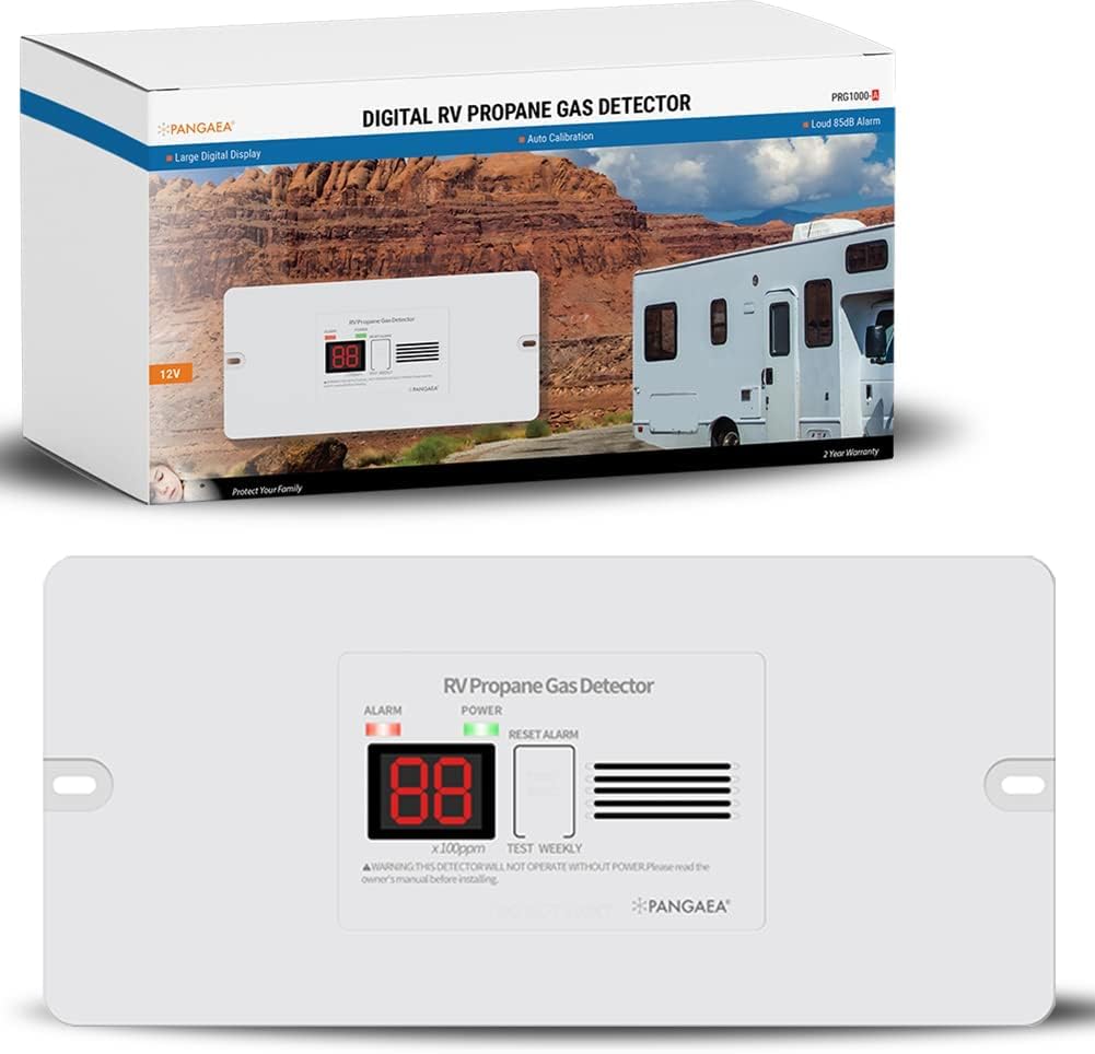 PANGAEA Digital RV Propane Gas Detector with 85dB Loud Alarm, DC 12V, for Trailer, Motorhome, Motorcoach (Flush Mount - White)