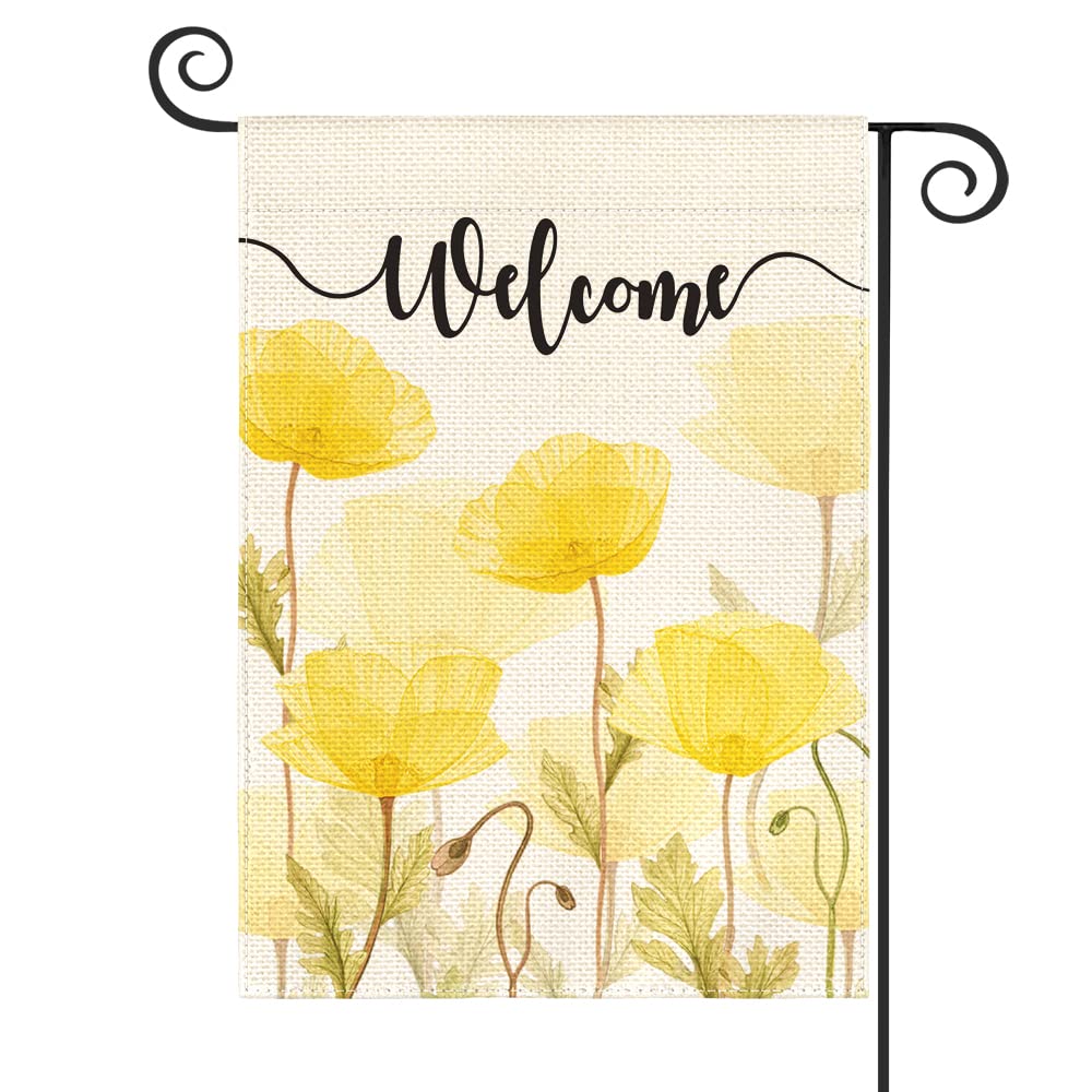 AVOIN colorlife Corn Poppies Garden Flag 12x18 Inch Double Sided Outside, Spring Memorial Floral Welcome Yard Outdoor Flag Yellow
