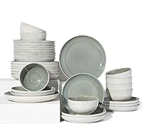 Vista 37 de Juego de vajilla de 32 piezas con cuencos dobles, juegos de platos y cuencos resistentes a las astillas y roturas, juegos de vajilla de cerámica